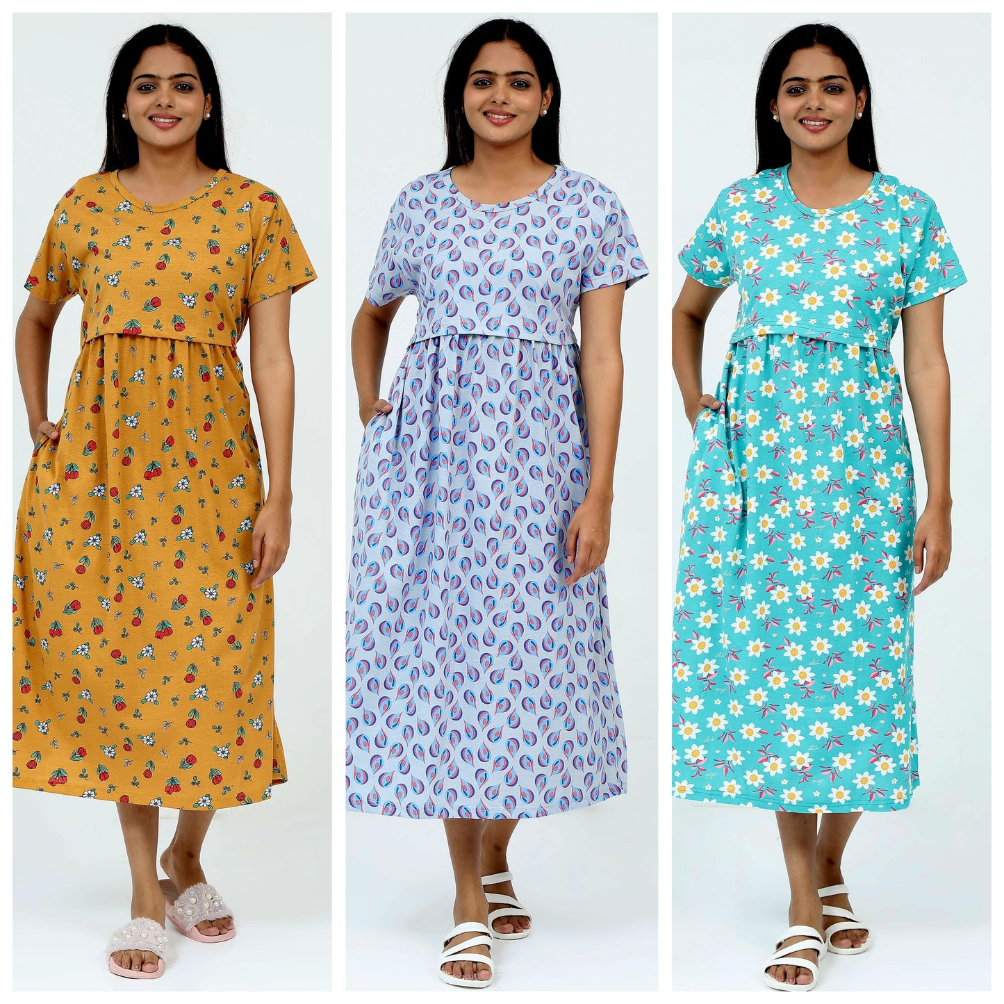 Women's Pure Cotton Maternity Gown/Maternity wear/Feeding 3 pieces
