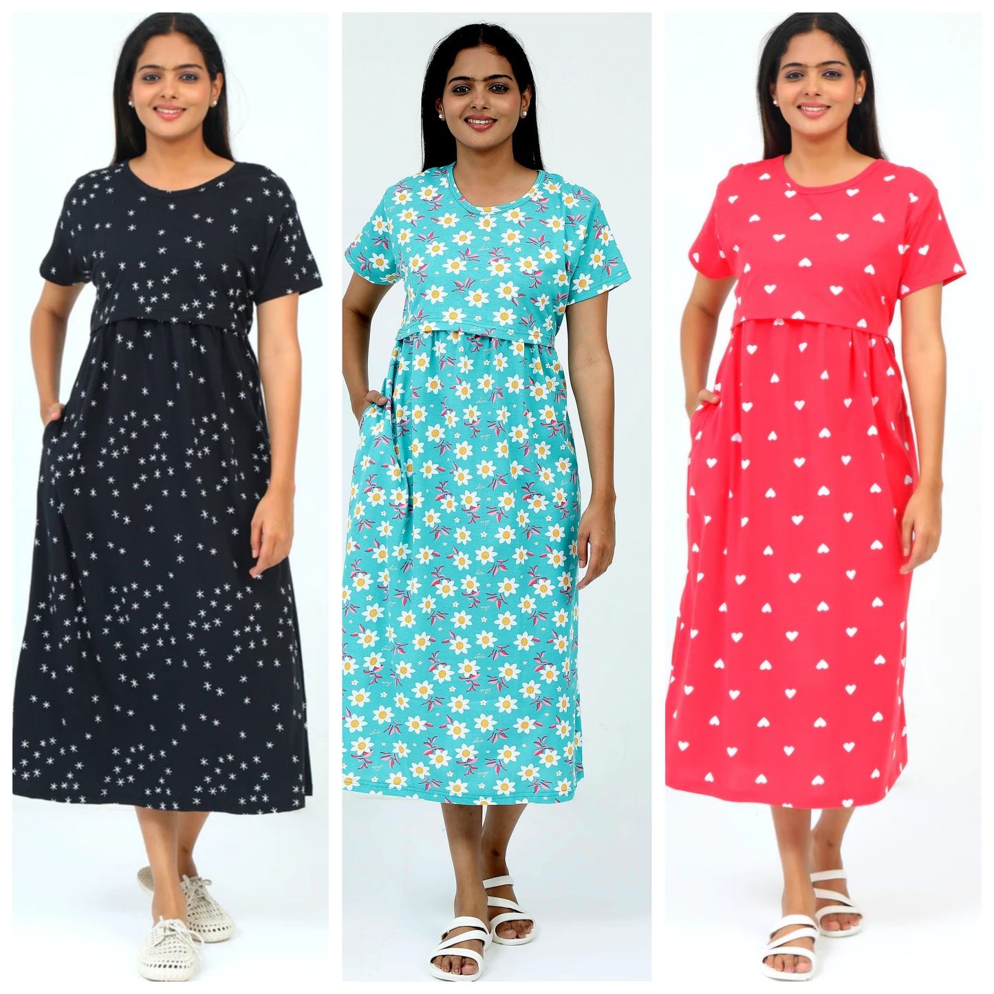Women's Pure Cotton Maternity Gown/Maternity wear/Feeding 3 pieces