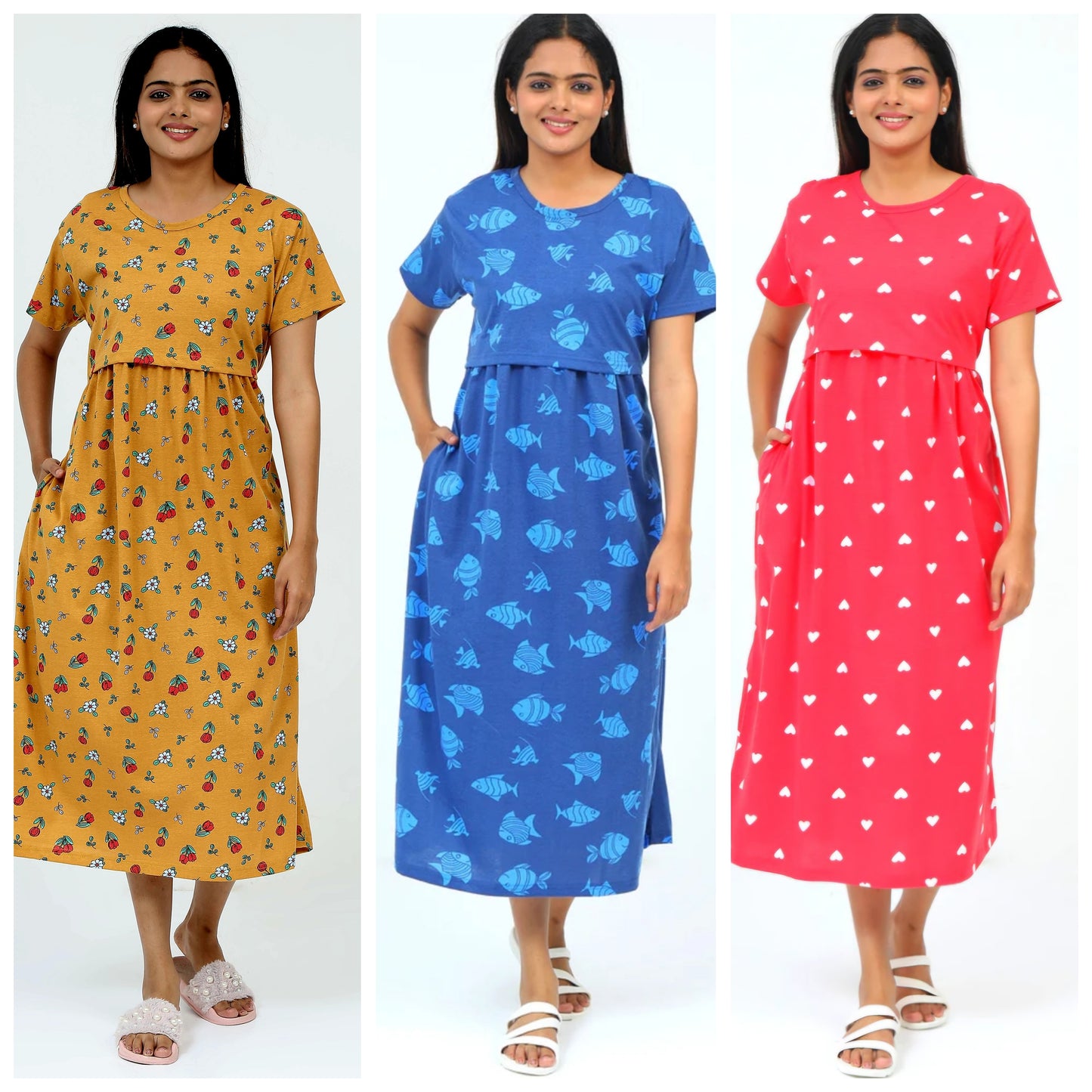 Women's Pure Cotton Maternity Gown/Maternity wear/Feeding 3 pieces