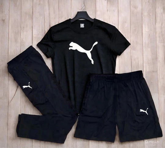 Puma Dryfit Lycra 3-Pcs Set (T-Shirt + Lower + Short) – 190 GSM Premium Activewear