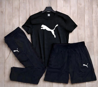 Puma Dryfit Lycra 3-Pcs Set (T-Shirt + Lower + Short) – 190 GSM Premium Activewear