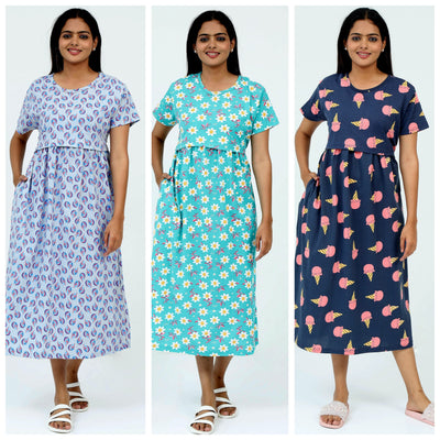 Women's Pure Cotton Maternity Gown/Maternity wear/Feeding 3 pieces