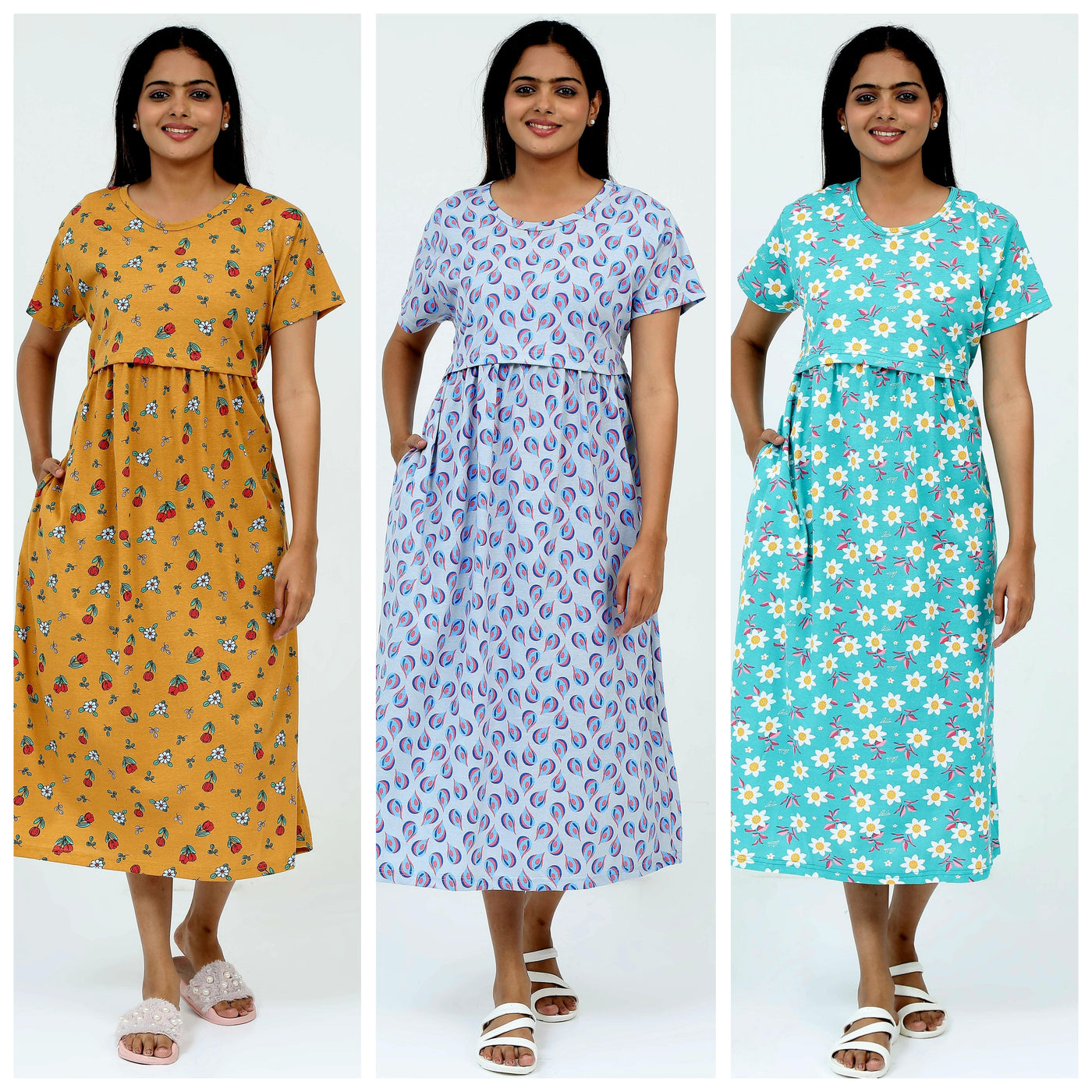 Women's Pure Cotton Maternity Gown/Maternity wear/Feeding 3 pieces