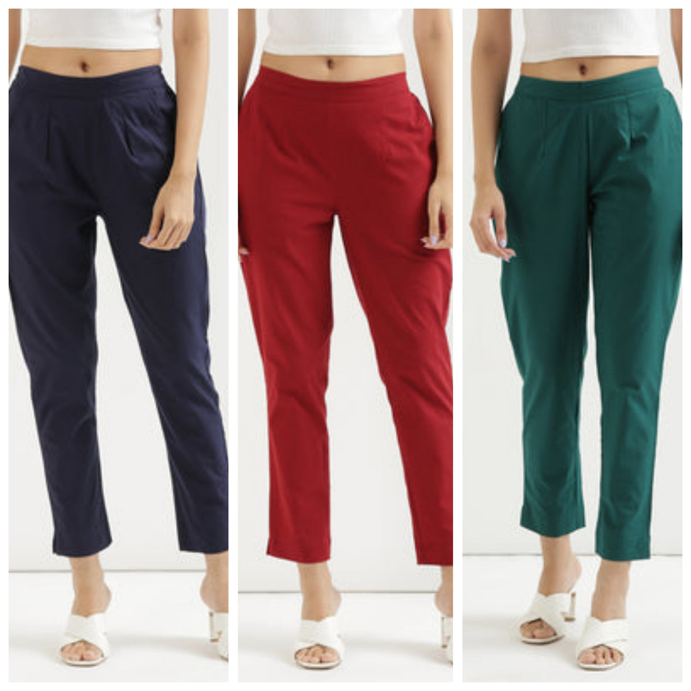 Women Cotton Pant Elasticated Waist Regular Slim Fit Trouser, Pocket Pants for Office School Formal Casual Daily Use (Copy)