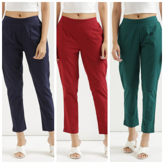 Women Cotton Pant Elasticated Waist Regular Slim Fit Trouser, Pocket Pants for Office School Formal Casual Daily Use (Copy)