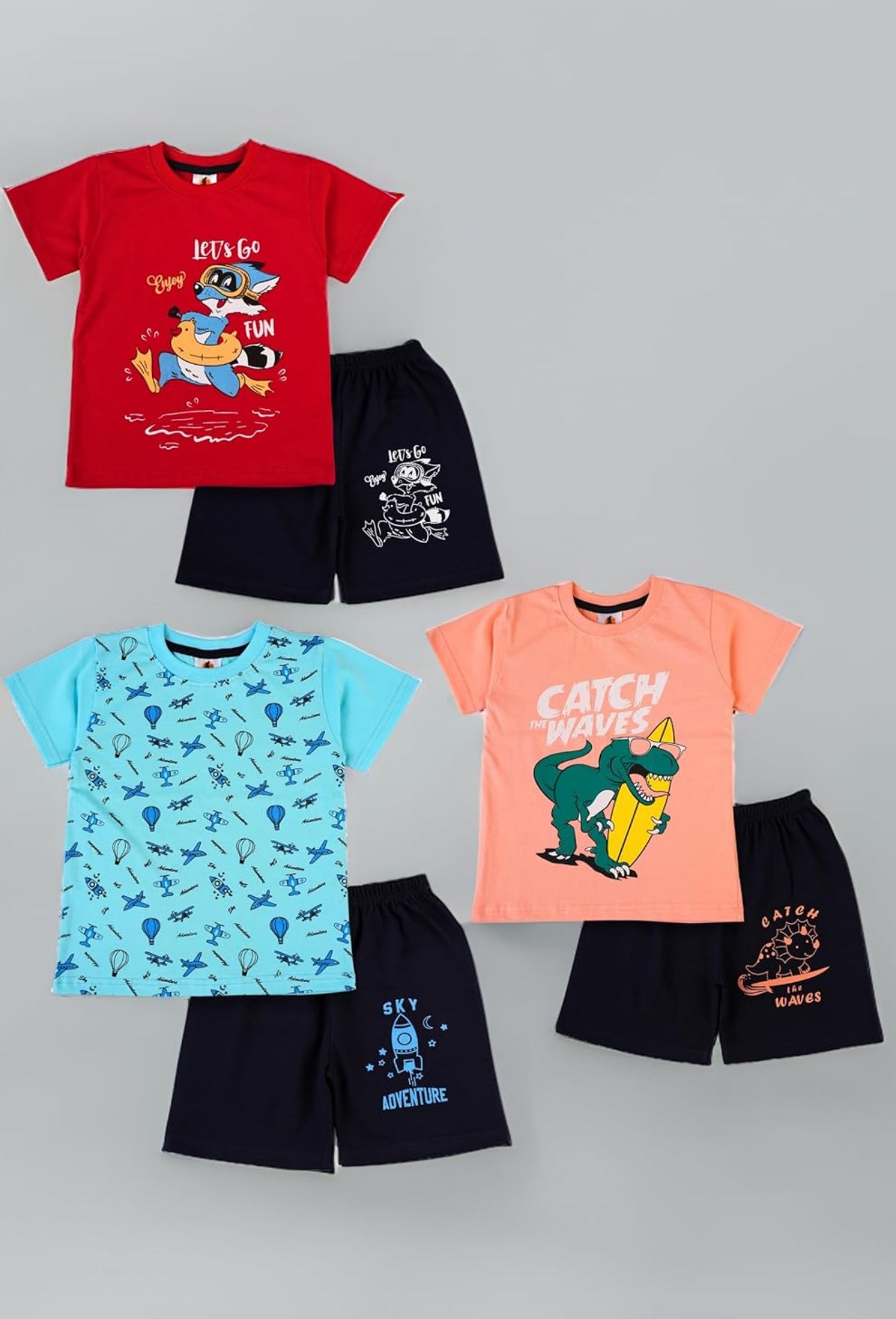 5 sets Boys & Girls Casual T-shirt Shorts Combo