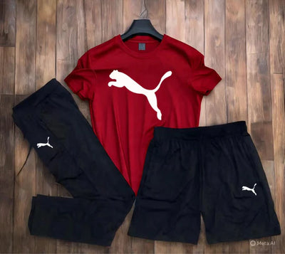 Puma Dryfit Lycra 3-Pcs Set (T-Shirt + Lower + Short) – 190 GSM Premium Activewear