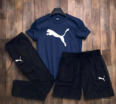Puma Dryfit Lycra 3-Pcs Set (T-Shirt + Lower + Short) – 190 GSM Premium Activewear