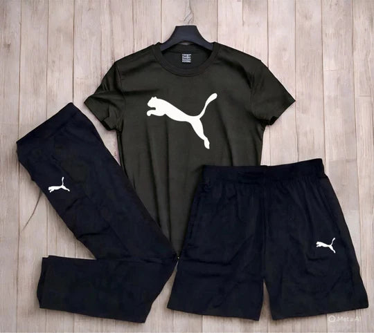 Puma Dryfit Lycra 3-Pcs Set (T-Shirt + Lower + Short) – 190 GSM Premium Activewear