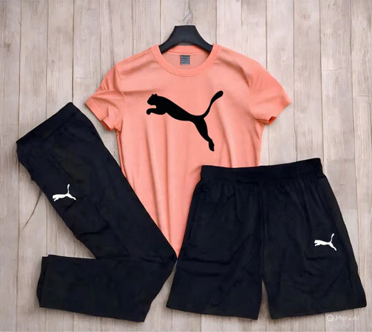 Puma Dryfit Lycra 3-Pcs Set (T-Shirt + Lower + Short) – 190 GSM Premium Activewear