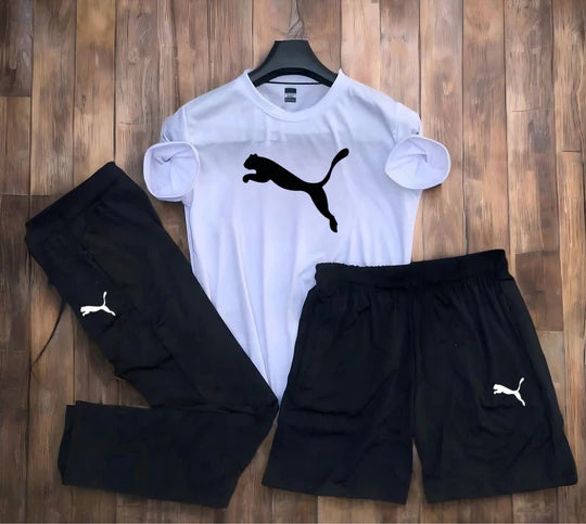 Puma Dryfit Lycra 3-Pcs Set (T-Shirt + Lower + Short) – 190 GSM Premium Activewear
